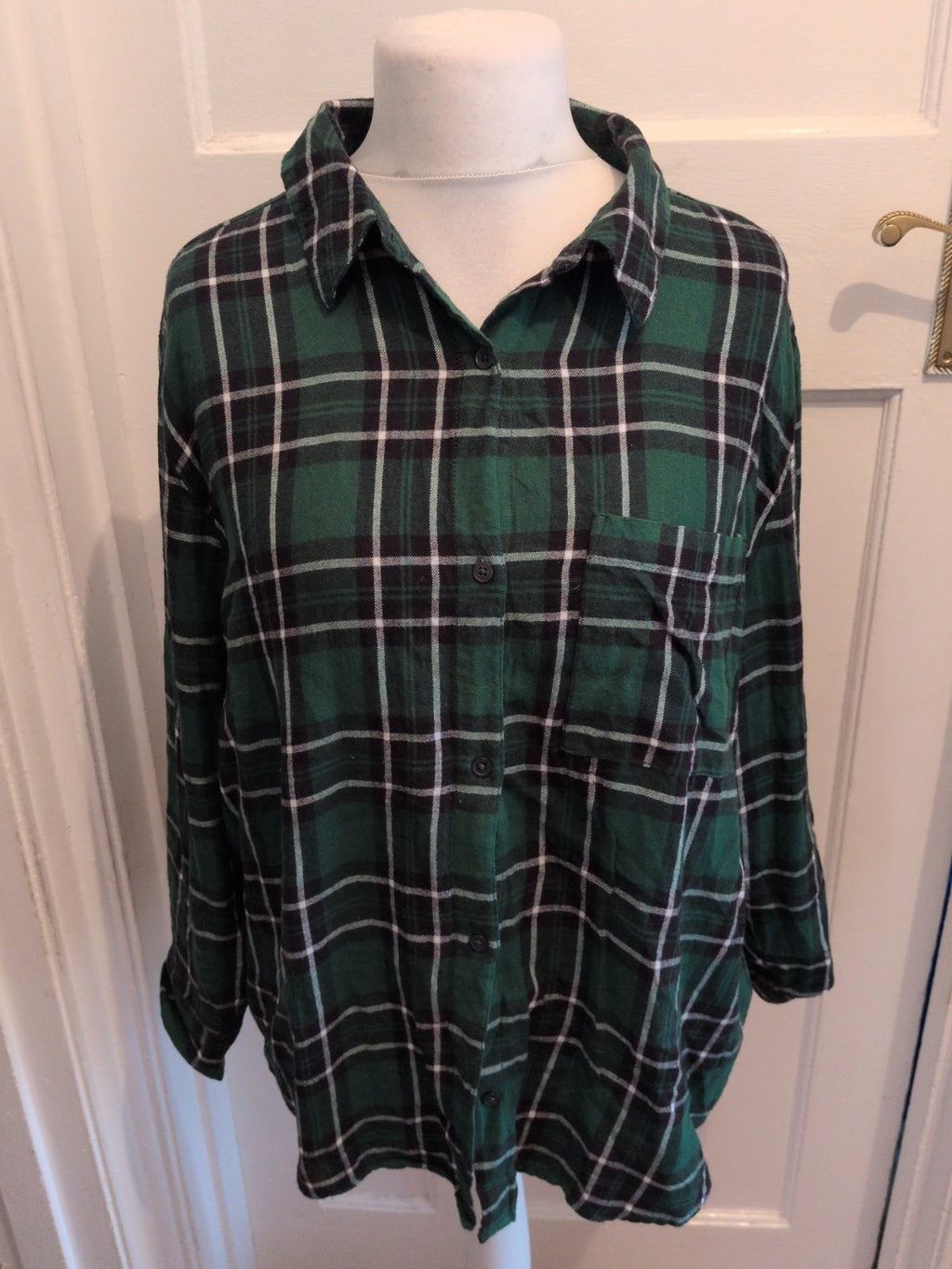 Primark XL Green Check Long Sleeve Buttoned Shirt