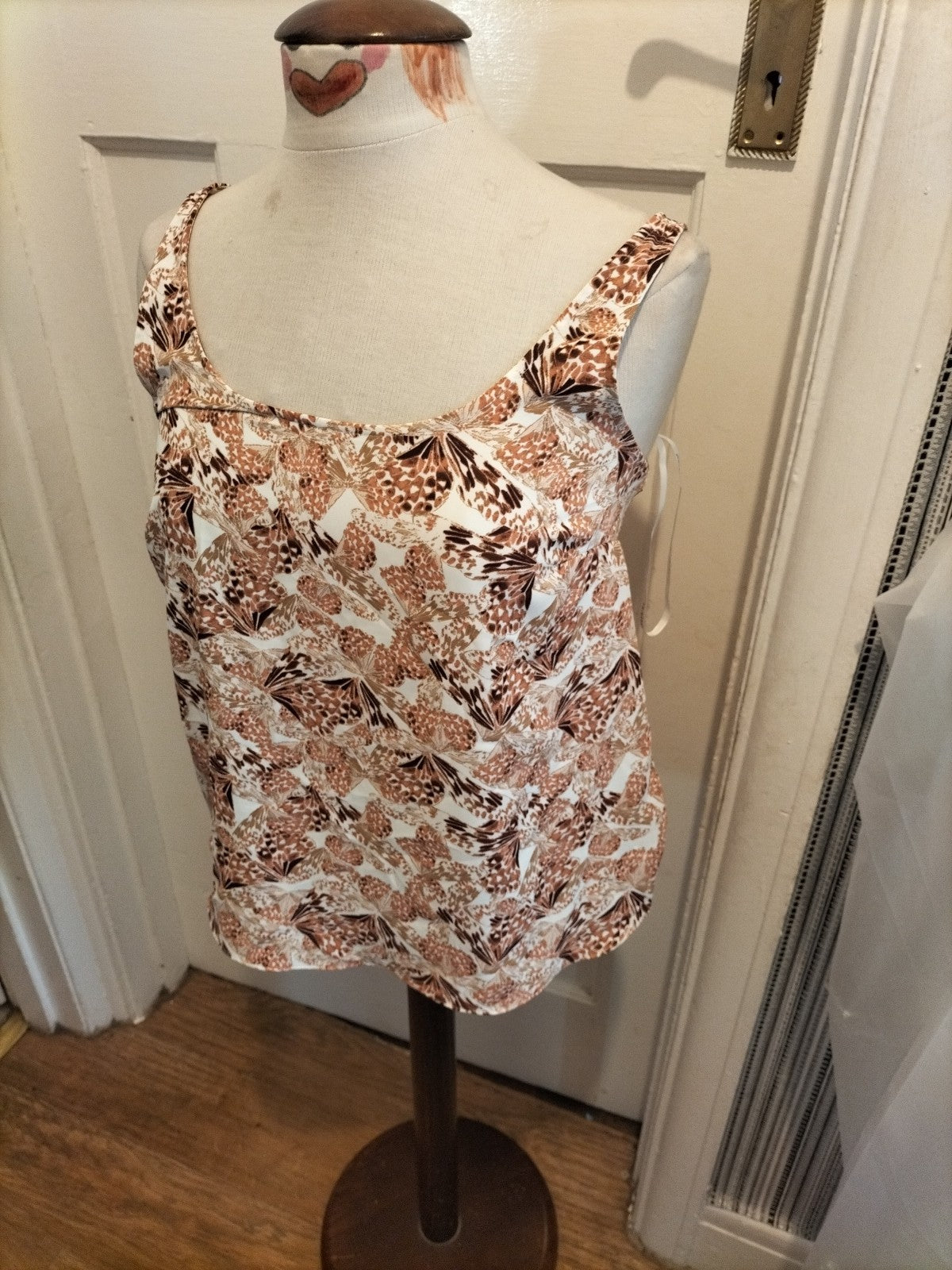 Ladies Primark Size 10 Beige/Brown Floral Sleeveless Blouse