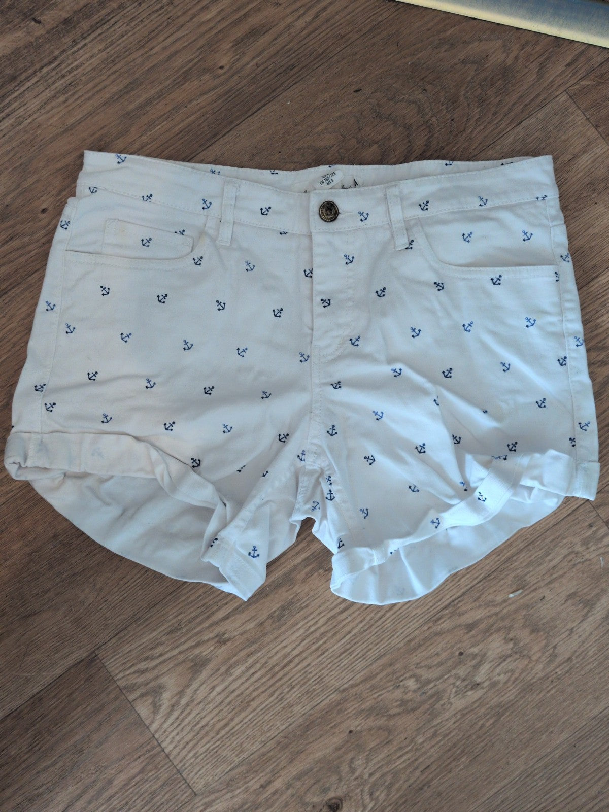 H&M Logg 12 White Anchor Shorts Denim