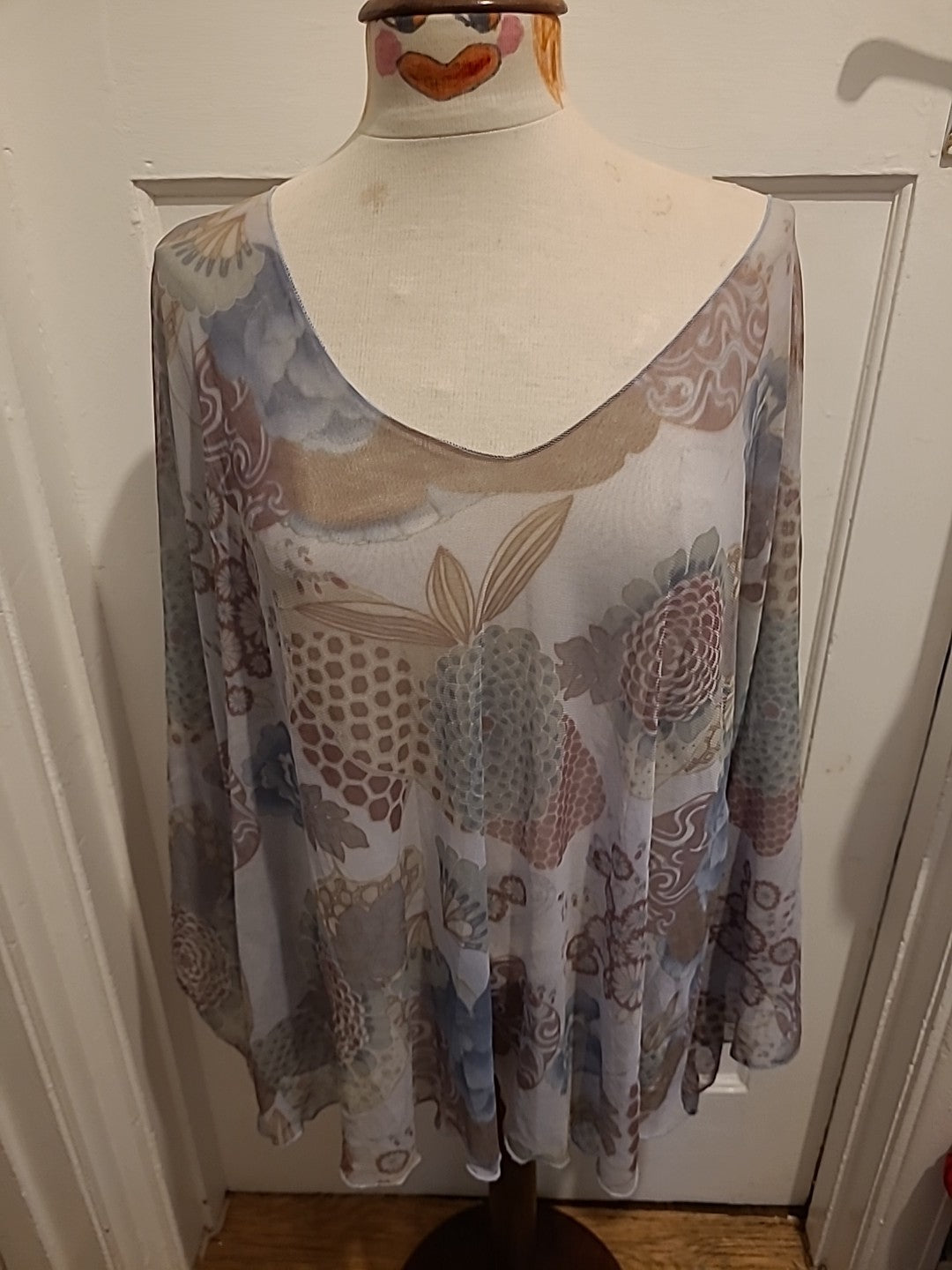 Ladies Seven Size Large Grey/Brown See Through Long Sleeved Top