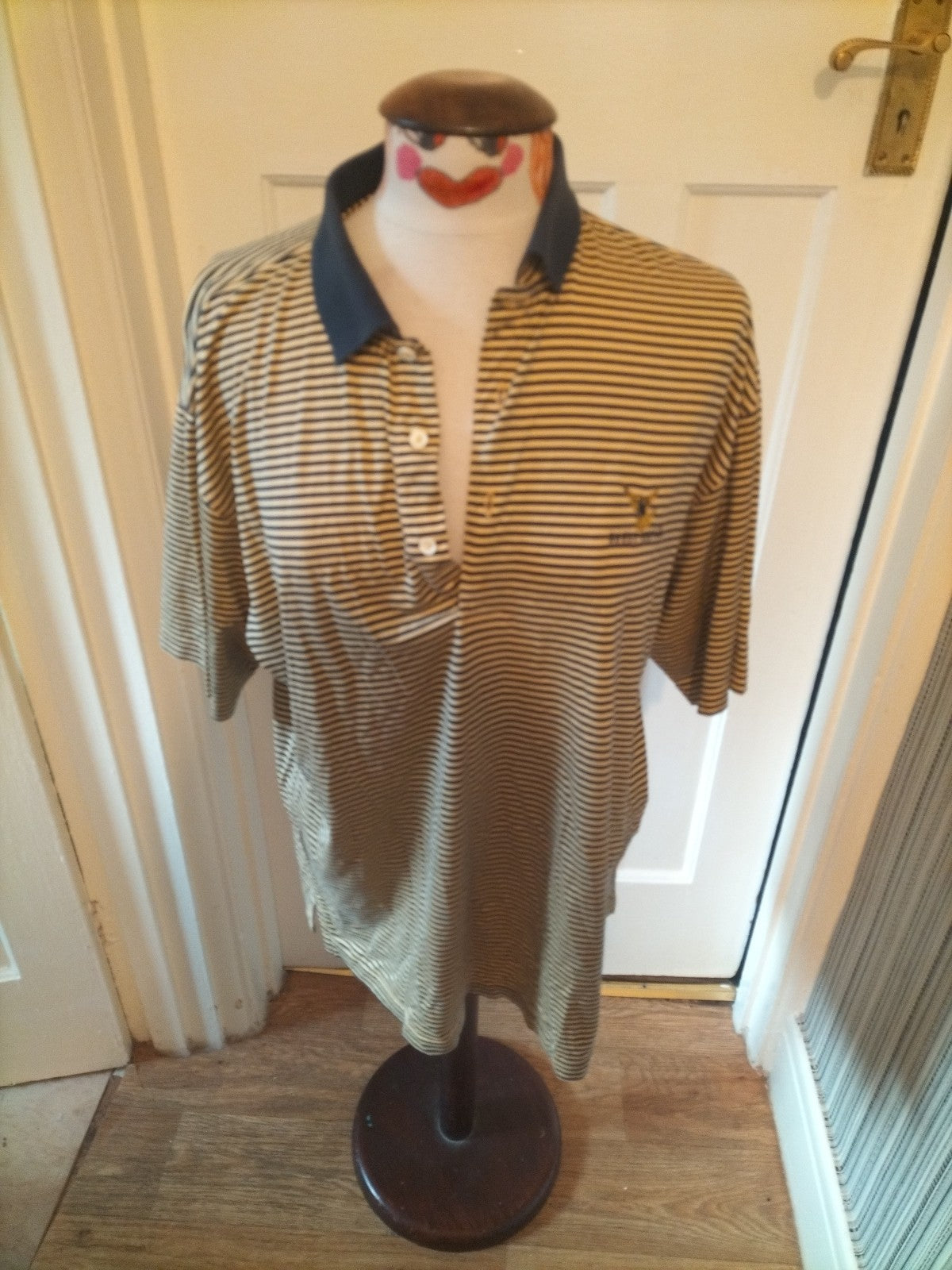 Ladies Fairway Sizr Medium Beige Navy Bovey Castle Short Sleeved Polo