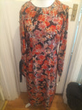 Ladies Primark Size 12 Black/Orange/Red Floral Long Sleeved Dress