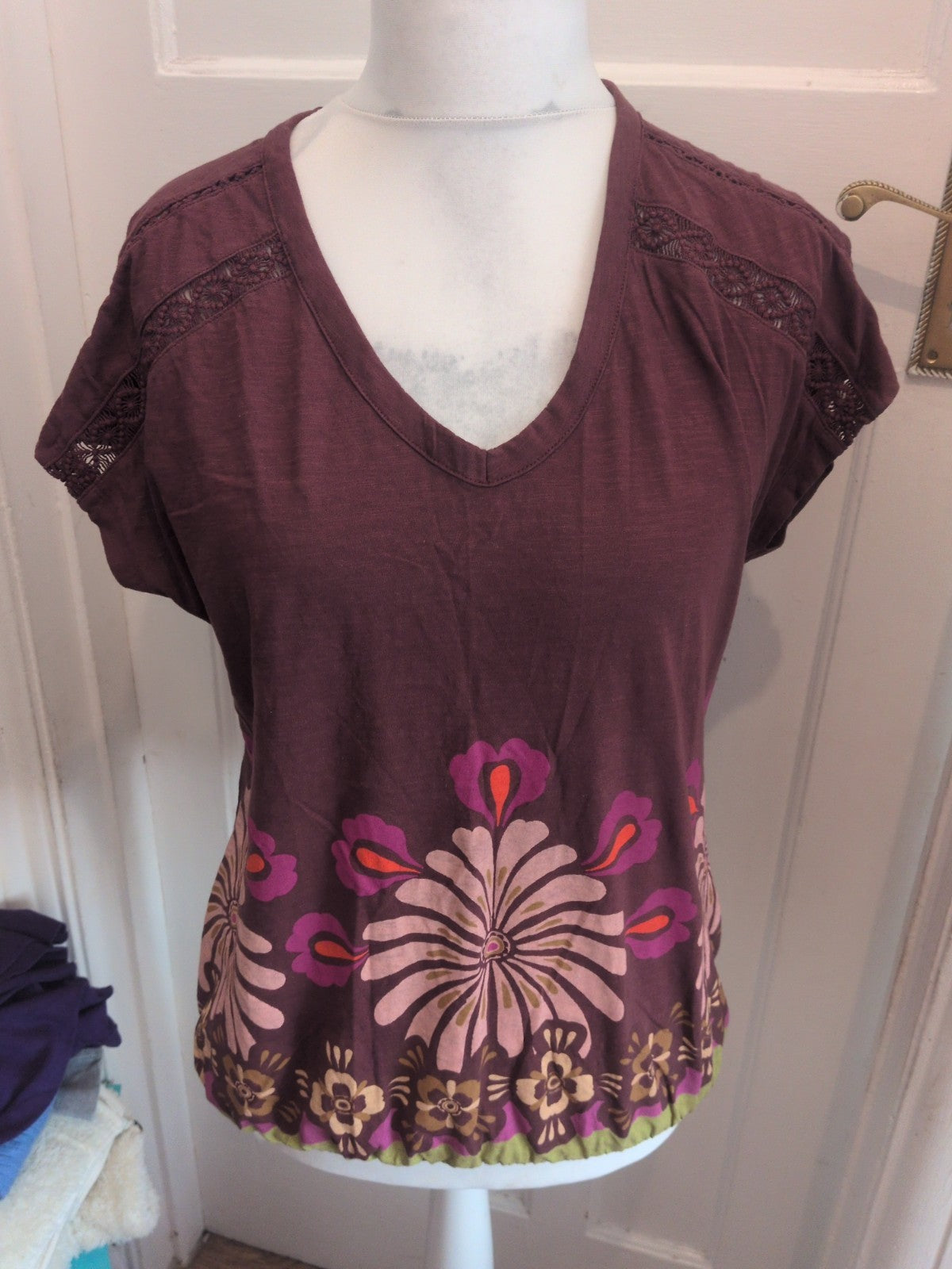 Next 14 Purple Short Sleeve Floral Blouse