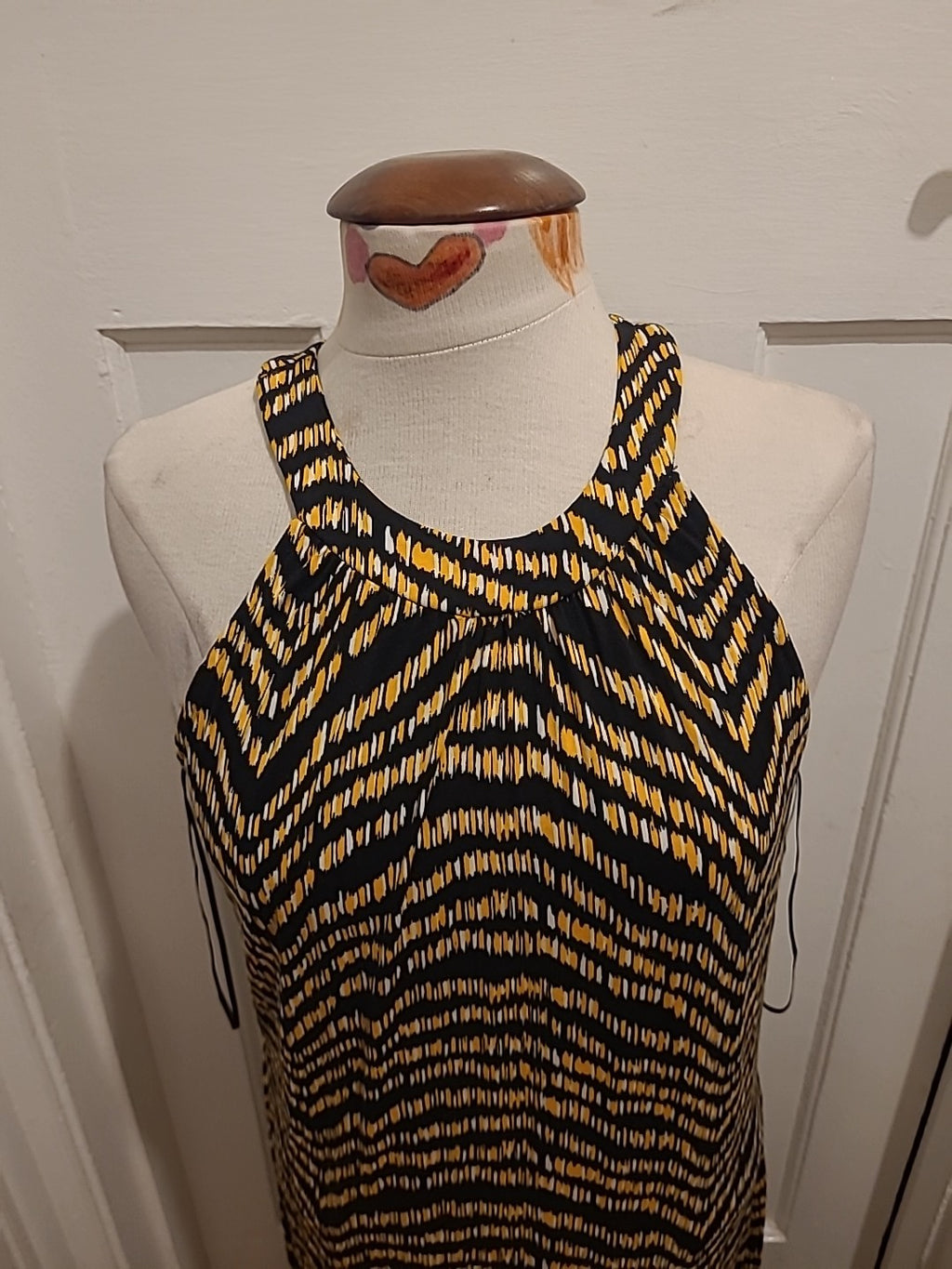 Ladies Peacocks Size 14 Black/Orange/White Patterned Sleeveless Dress