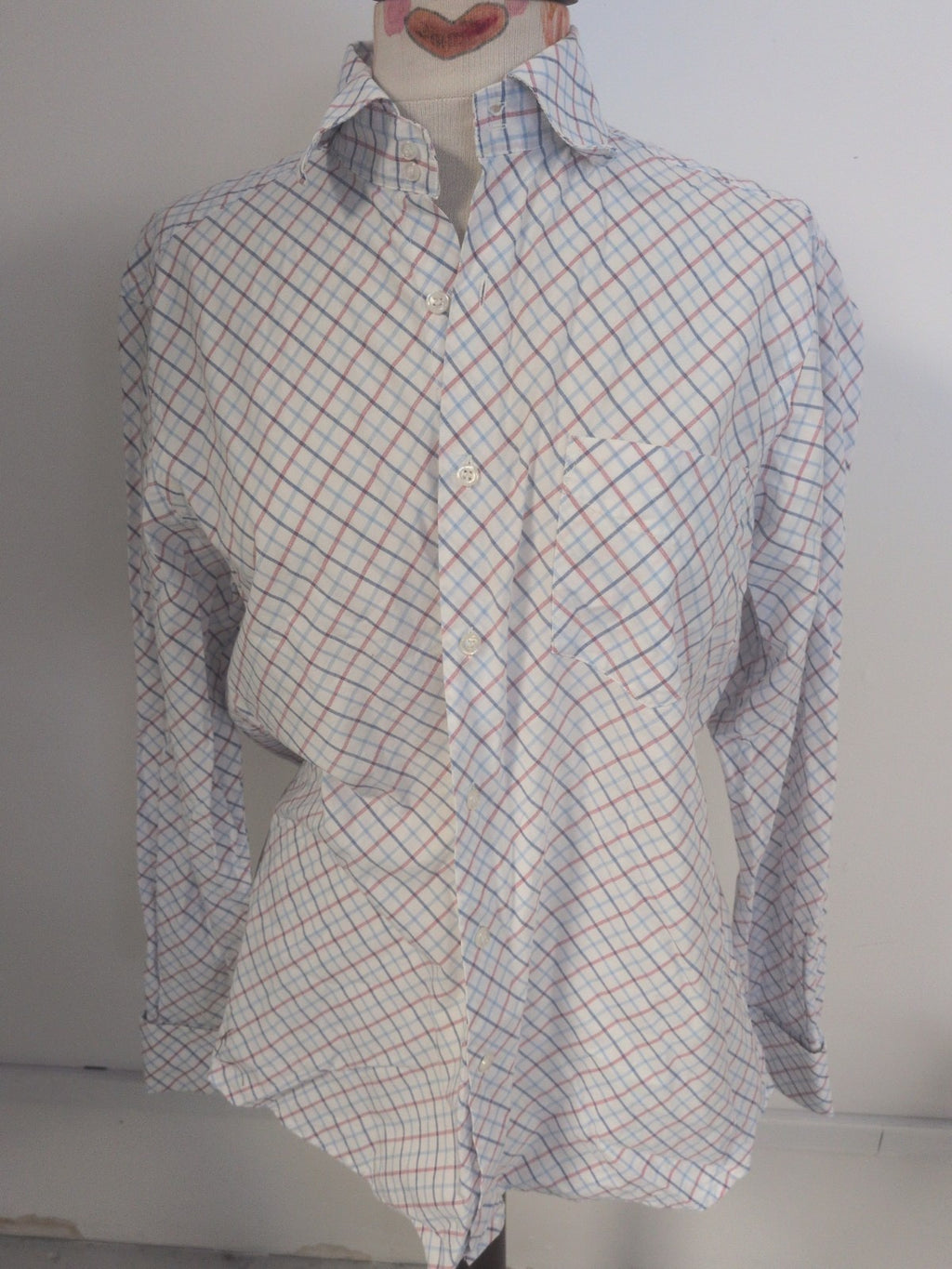 Casual Menswear 15.5 Red Blue Long Sleeve Dress Shirt