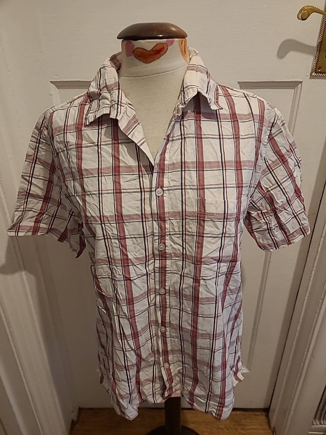 Mens French Connection Size M Pink White Check Short Sleeved Shirt