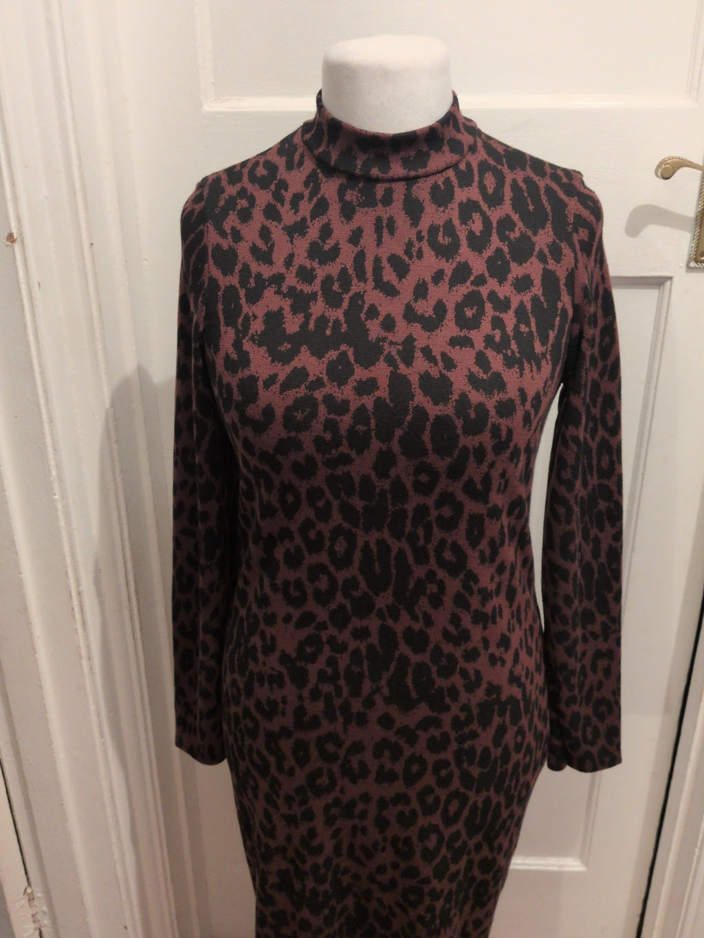 Papaya 12 Brown And Black Leopard Print Long Sleeve Long Length Dress