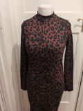 Papaya 12 Brown And Black Leopard Print Long Sleeve Long Length Dress