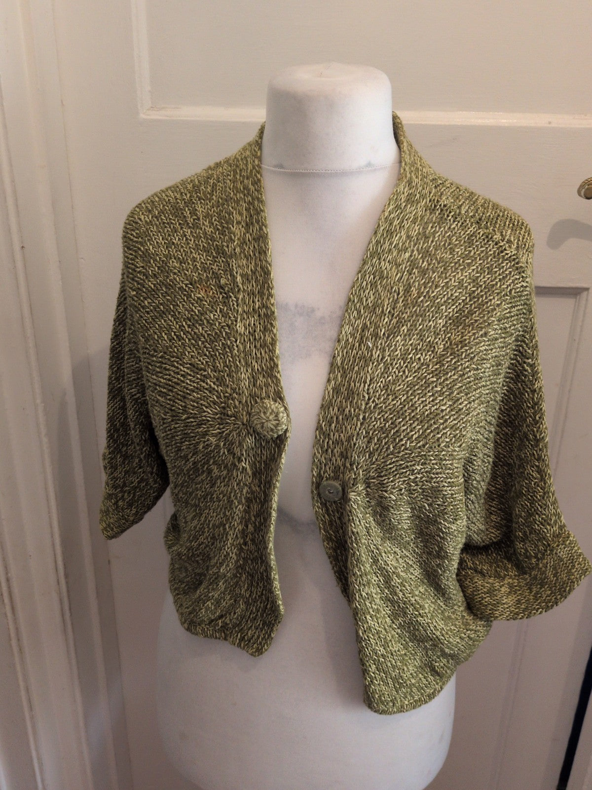 Betty Jackson Black Size 14 Green Knit Cardigan Short Sleeve