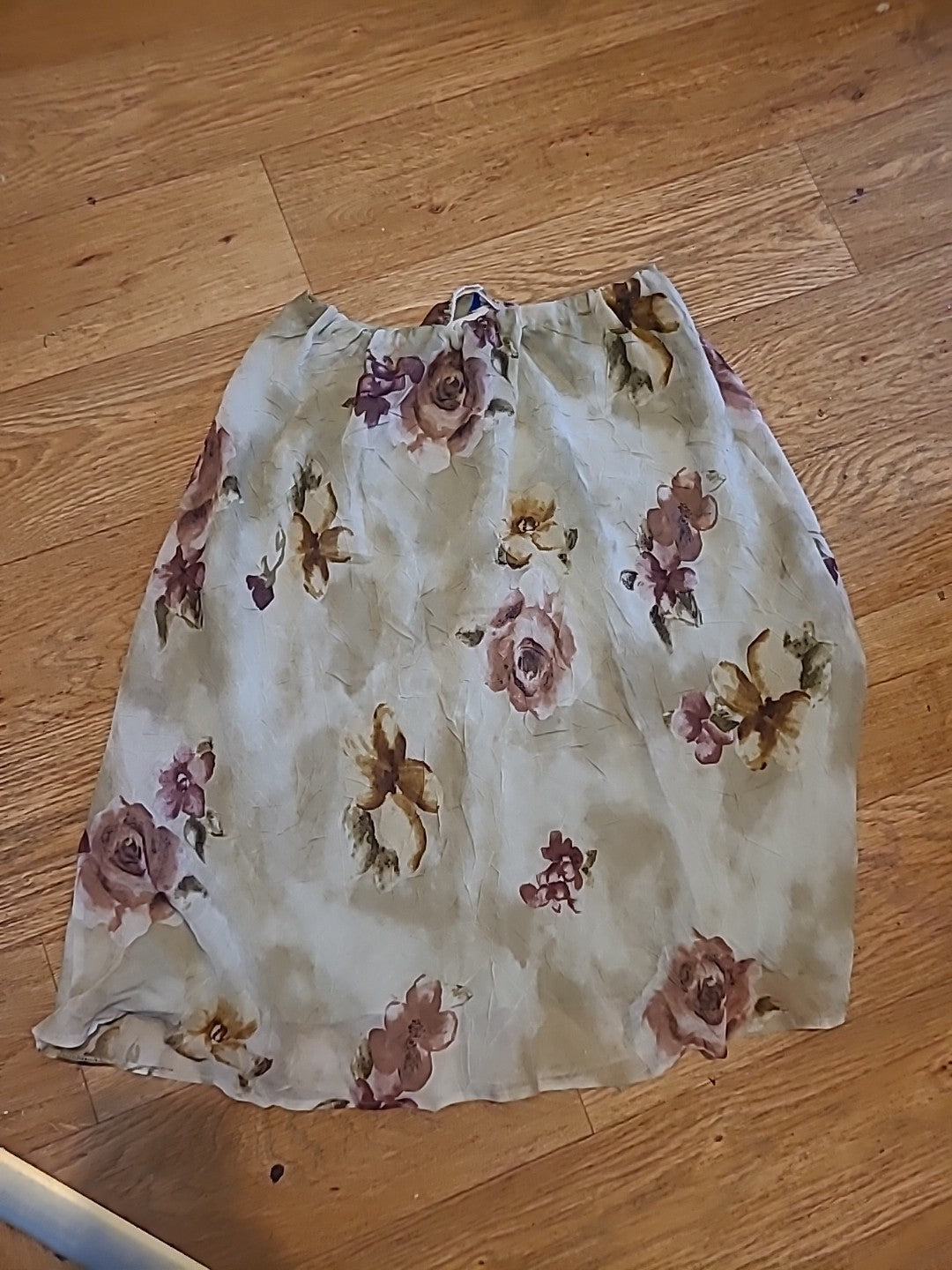 Ladies Etam Size 16 Green Toned Floral Elasticated Lined Skirt