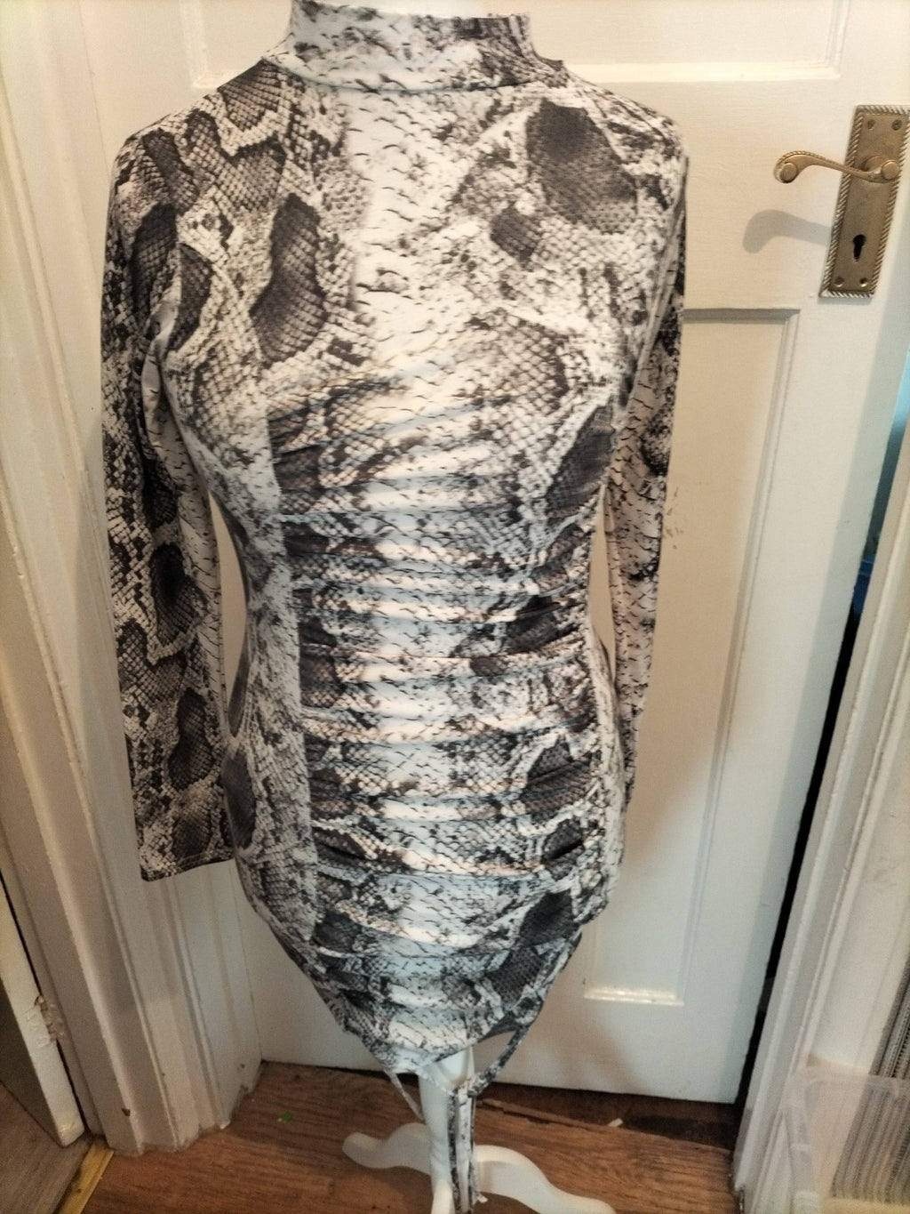 Ladies Pretty little thing Size 12 Grey And White Crocodile Skin Patterned Dress