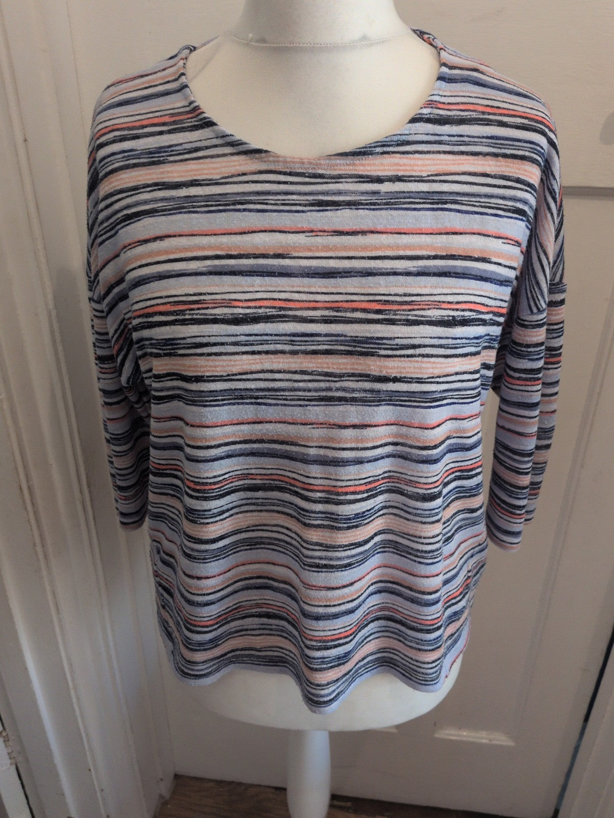 Ladies Marks And Spencer 18 Multi Abstract Stripe Half Sleeve Blouse