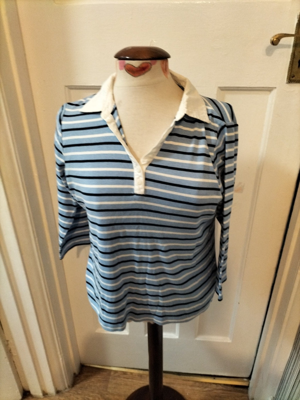 Ladies Maine Size 12 Blue Striped Collared Blouse