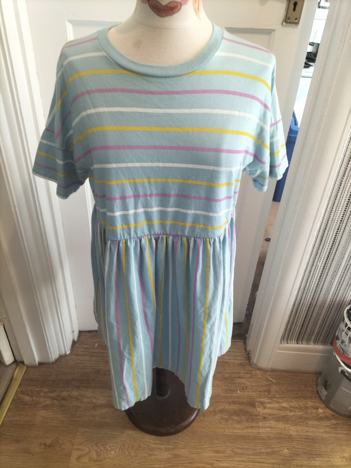 Ladies Asos Size 14 Blue Striped Short Sleeved Dress