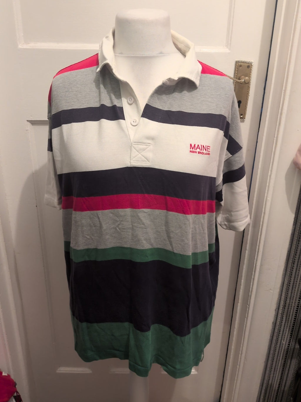 Maine New England Large Multi Stripe Short Sleeve Polo