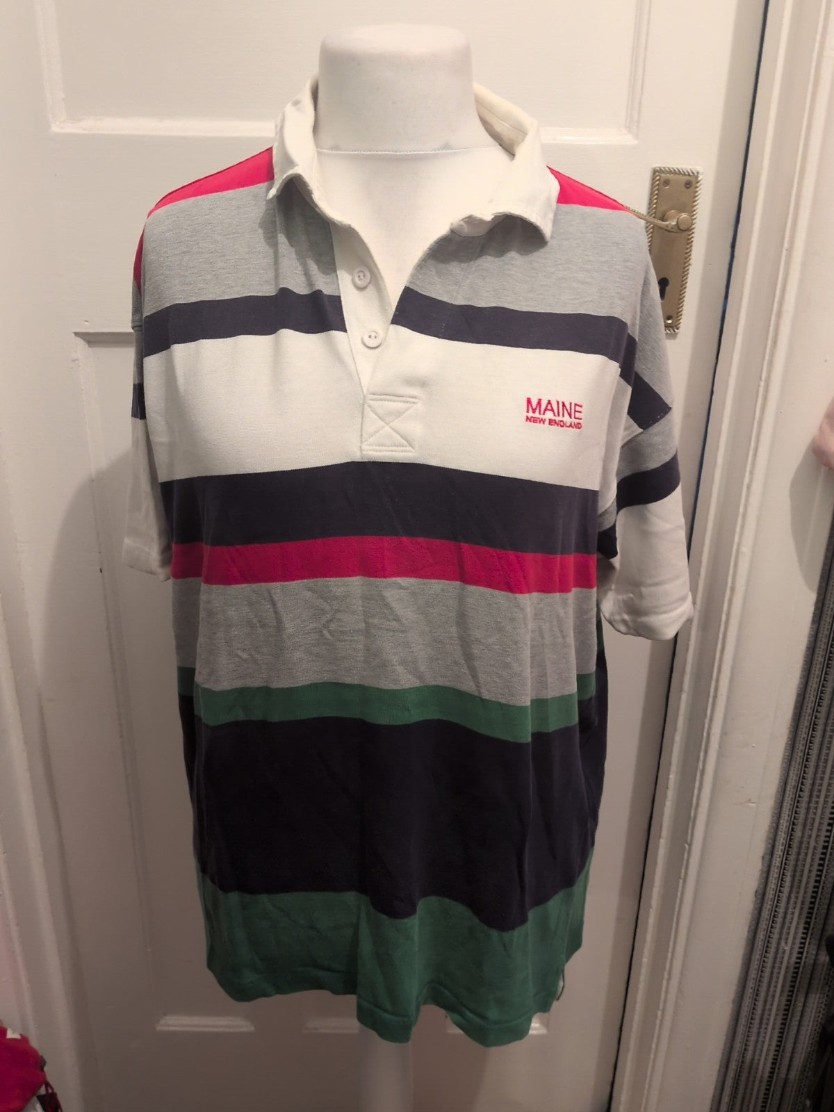 Maine New England Large Multi Stripe Short Sleeve Polo