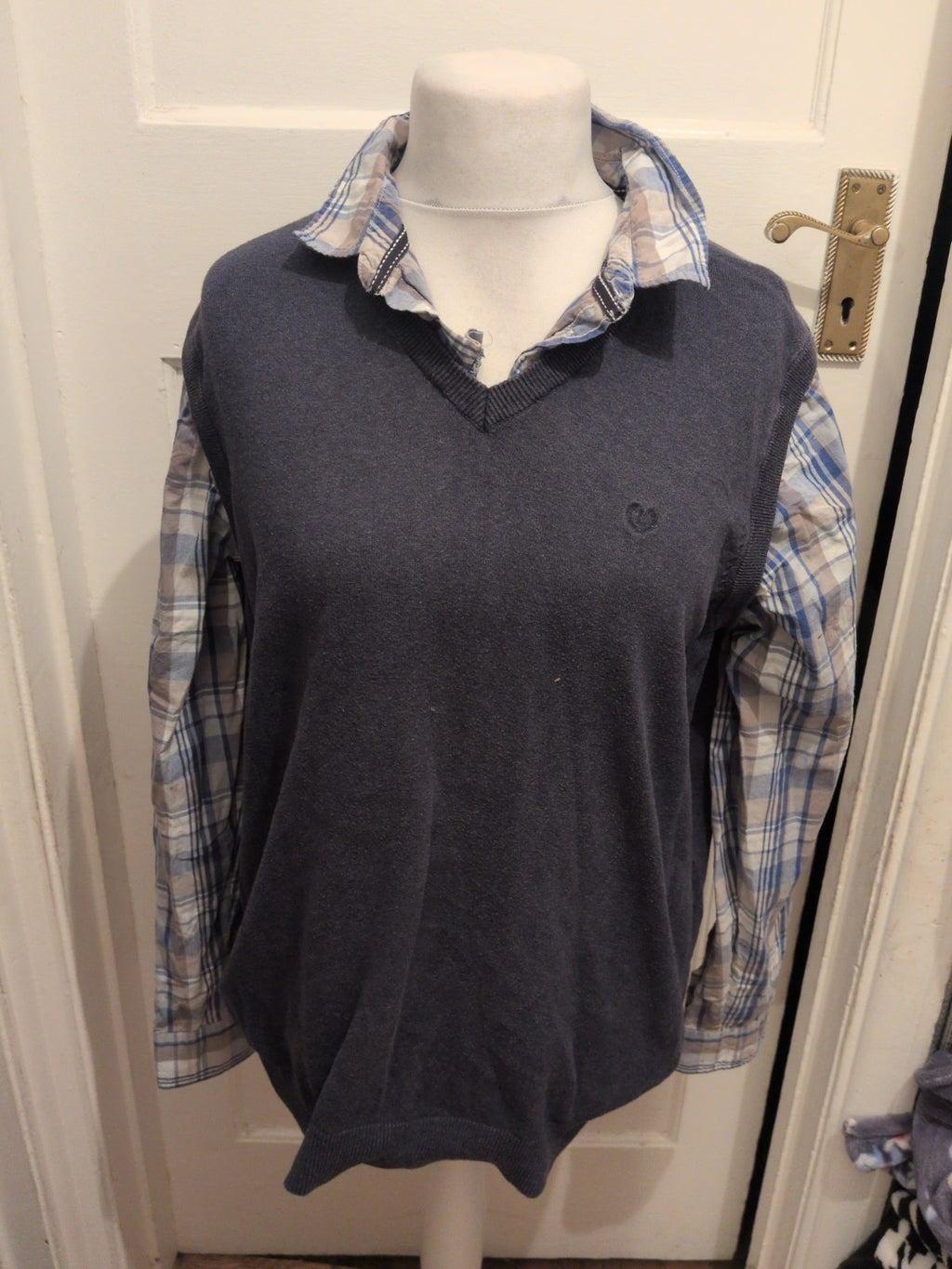 Lincoln XL Shirt Jumper Navy With Blue Check
