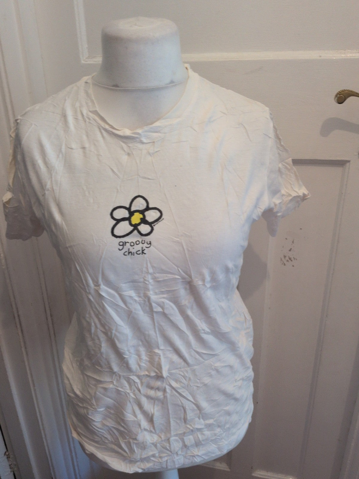 Groovy Chick 6 White Print Short Sleeve T-shirt