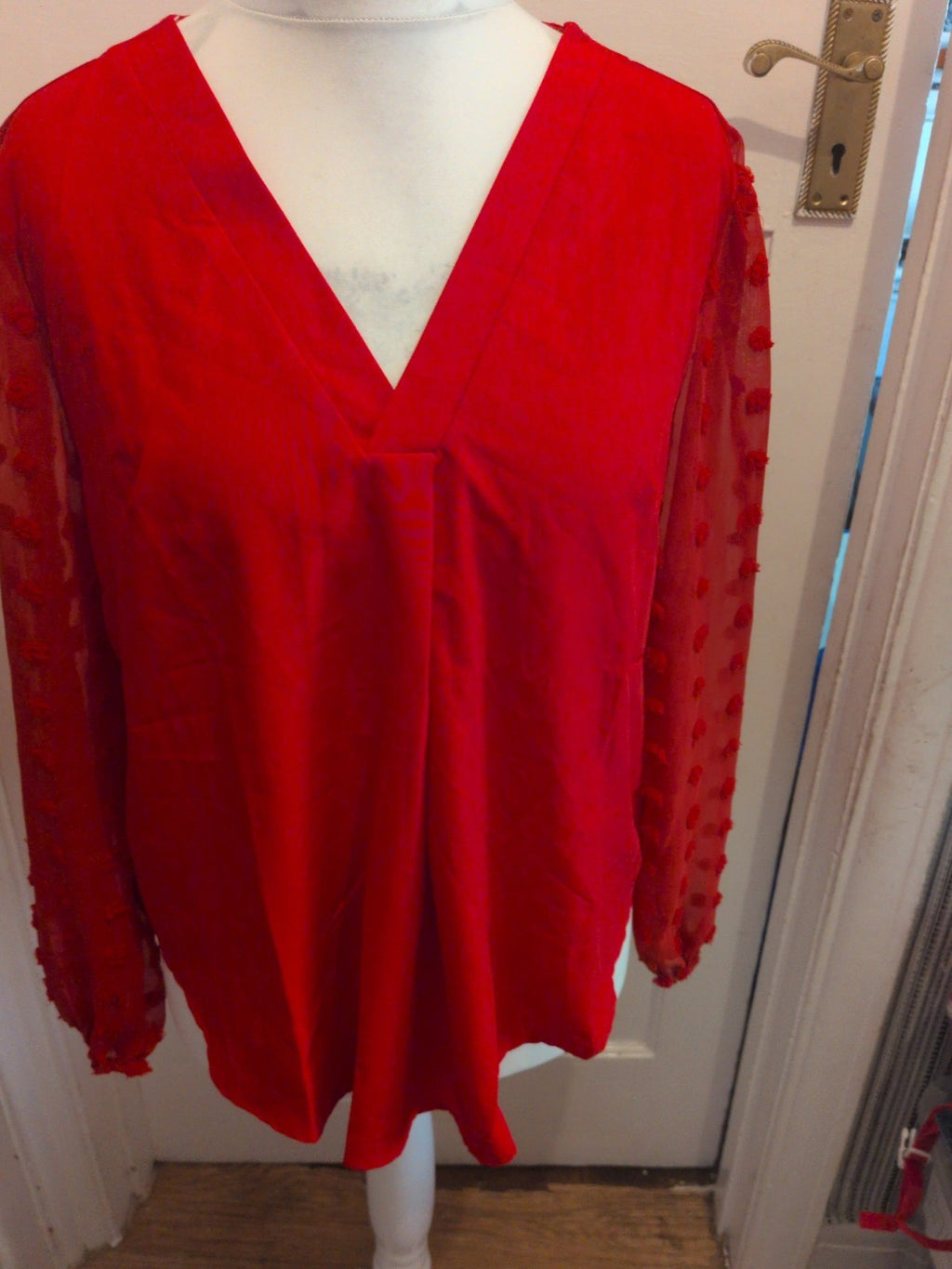 Ladies Size XL Red Long Sleeve V Neck Blouse