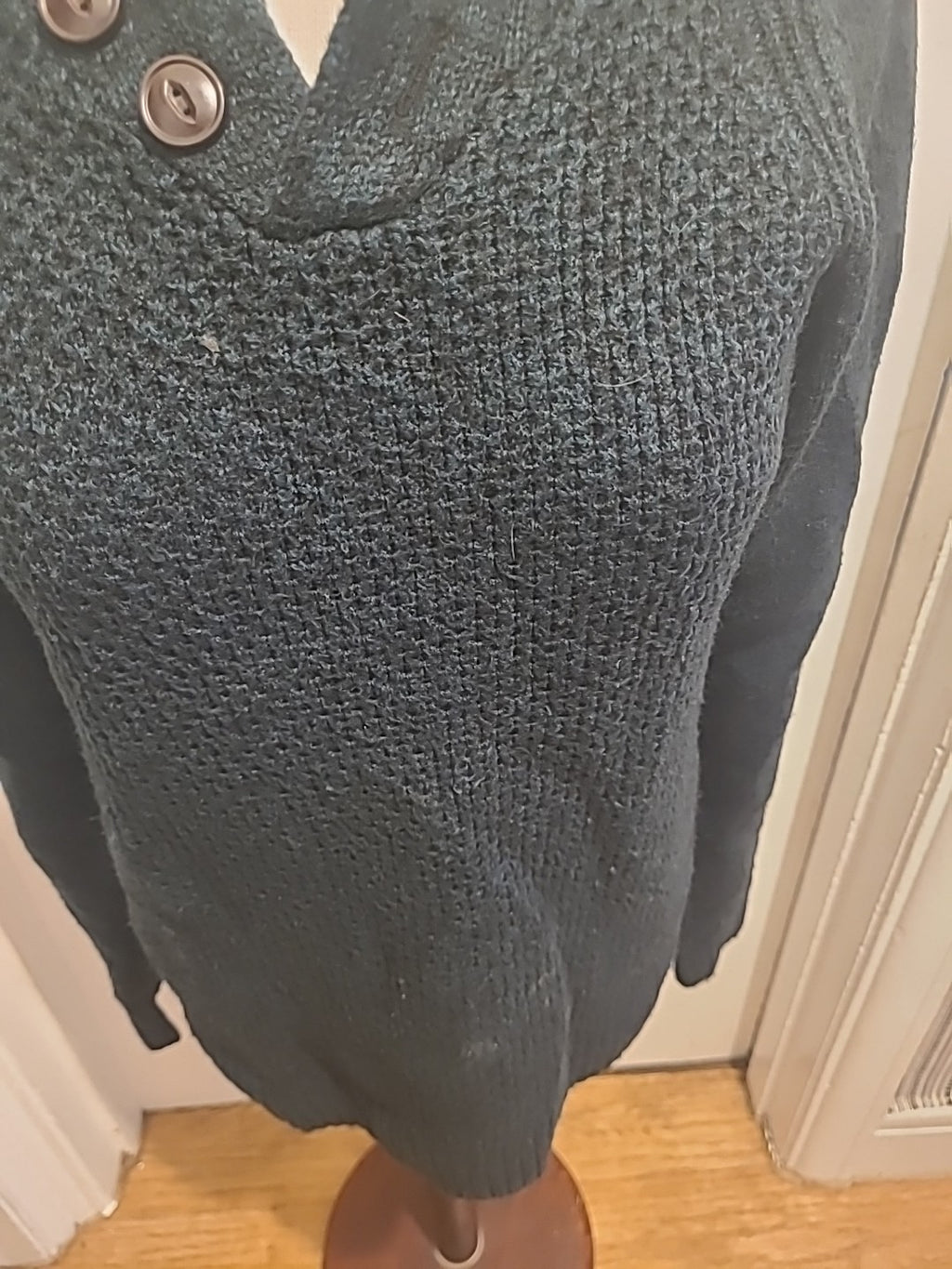 Mens Easy Size Small Green Navy Fleck Long Sleeved Pullover Jumper
