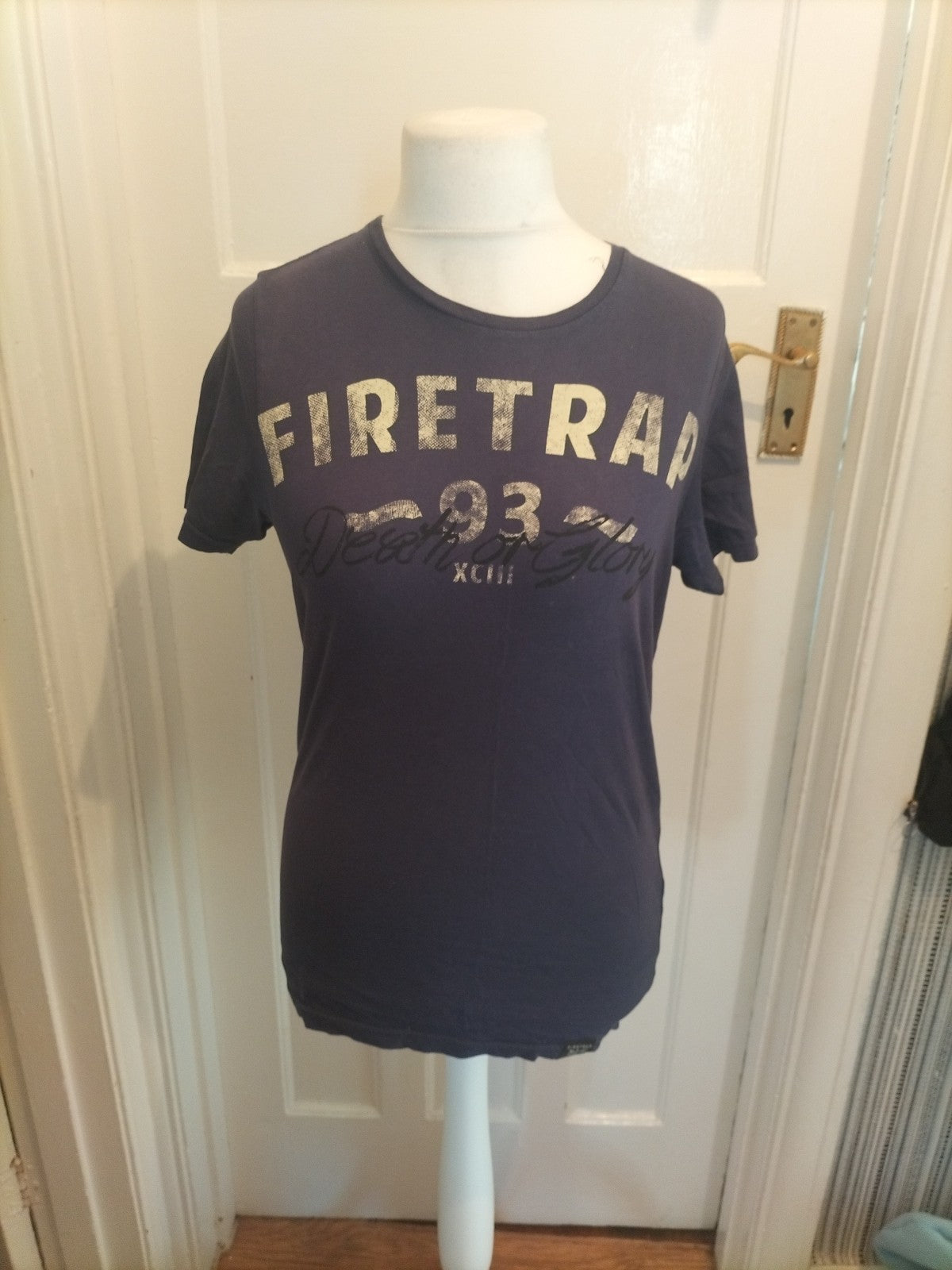 Mens Firetrap Size Small Navy Print Short Sleeved Tshirt
