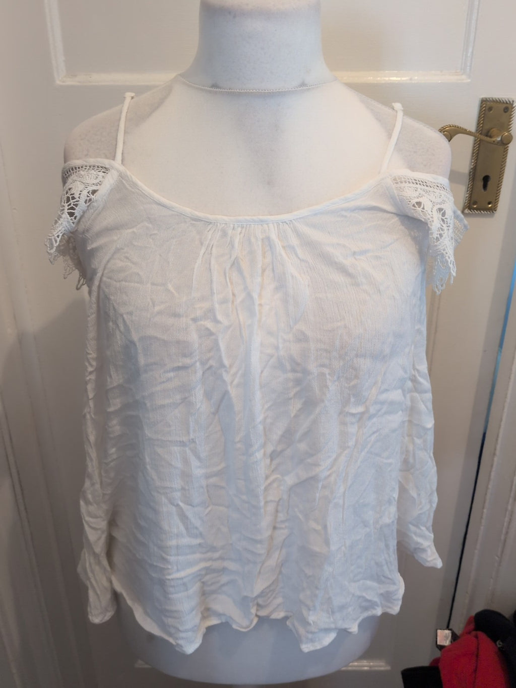 Ladies Primark Size 8 White Open Shoulder Lace Detail Blouse
