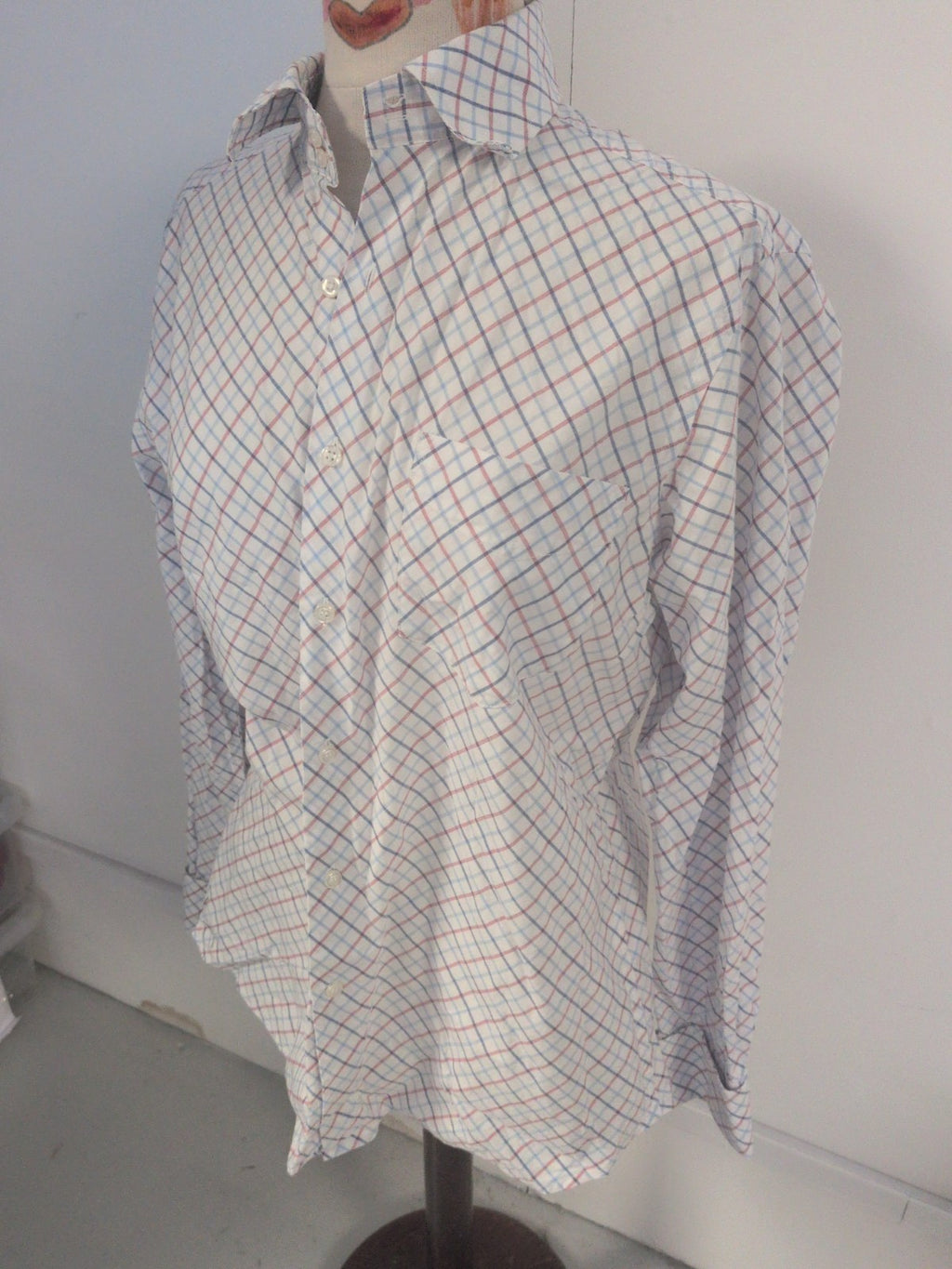 Casual Menswear 15.5 Red Blue Long Sleeve Dress Shirt