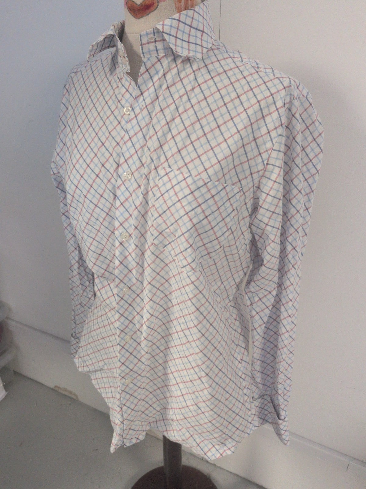 Casual Menswear 15.5 Red Blue Long Sleeve Dress Shirt