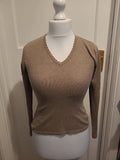 Ladies Size Small Brown V Neck Top Long Sleeved