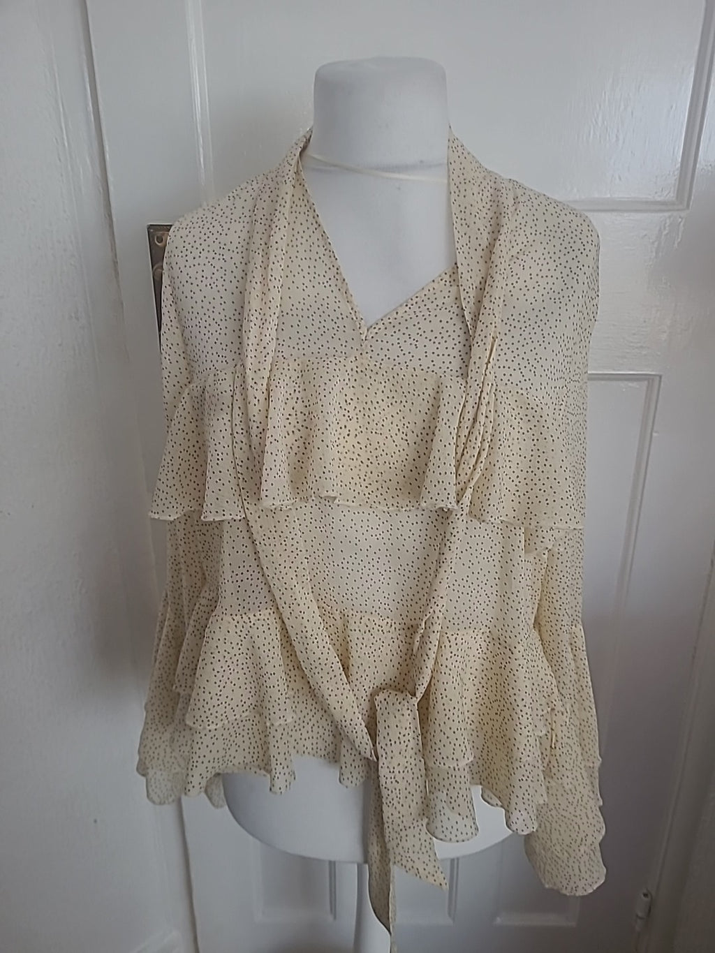 Rita Ora Large Spotted Flute Sleeved Blouse