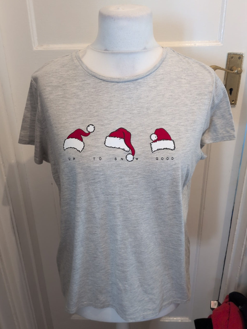 Ladies Primark Size M Grey Santa Hat T-shirt