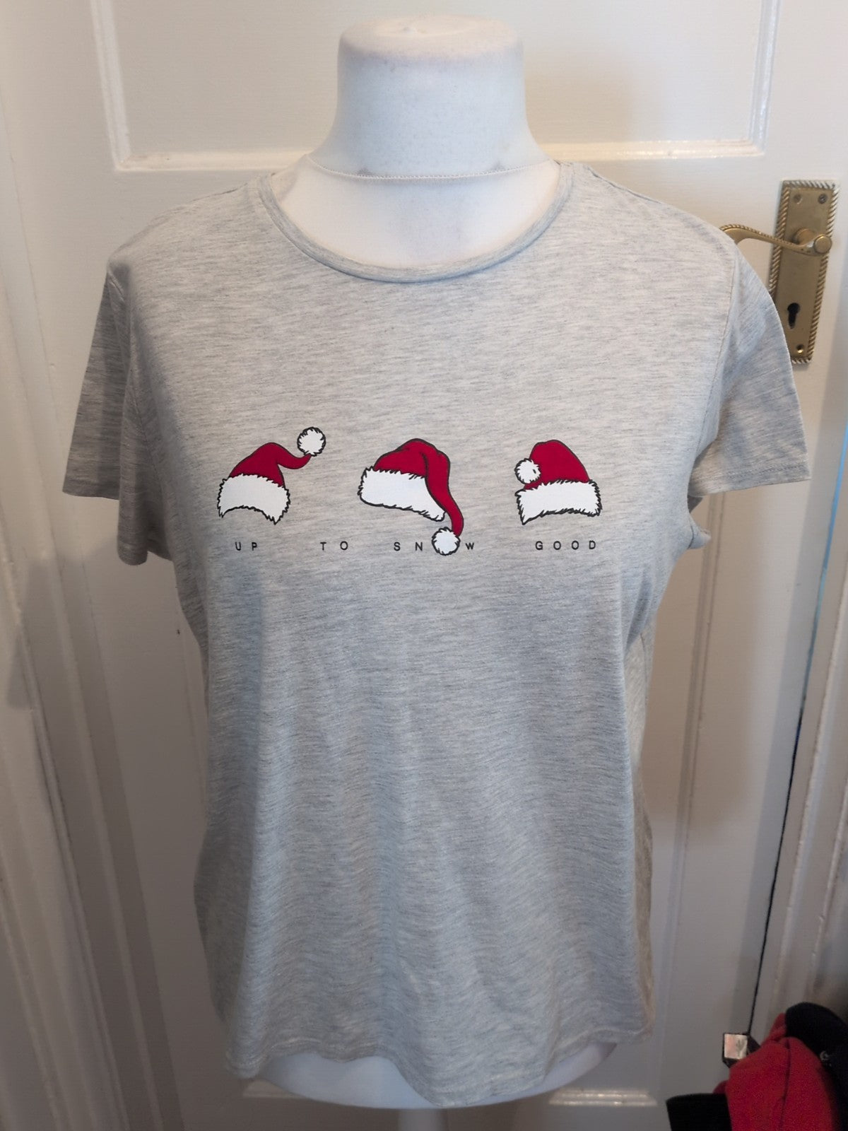 Ladies Primark Size M Grey Santa Hat T-shirt