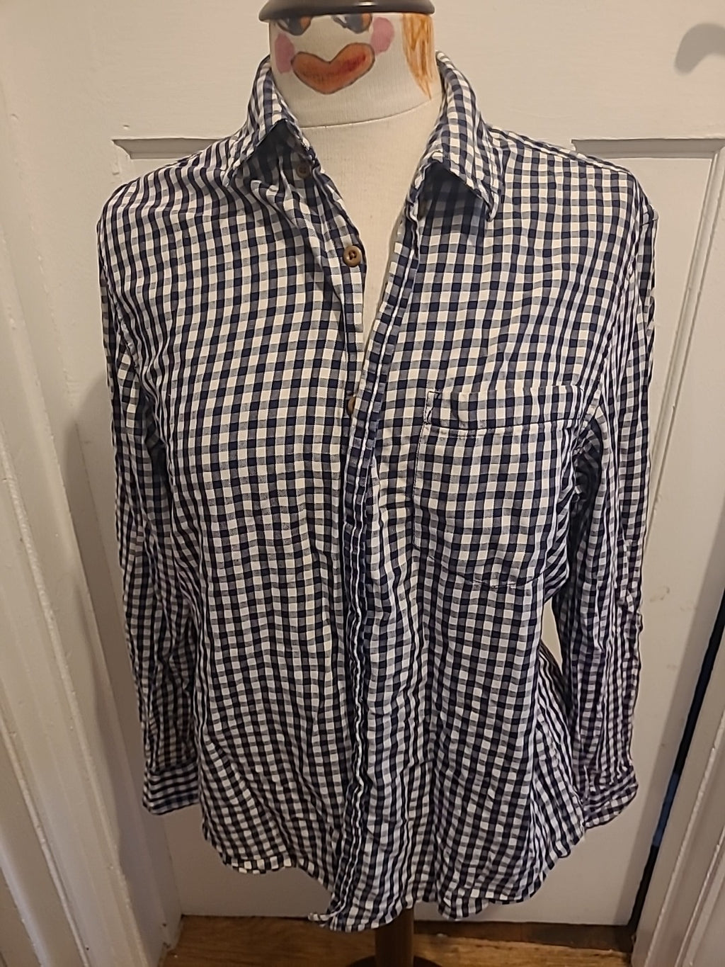 Mens Cedar Wood State Size Medium Blue And White Check Long Sleeve Shirt