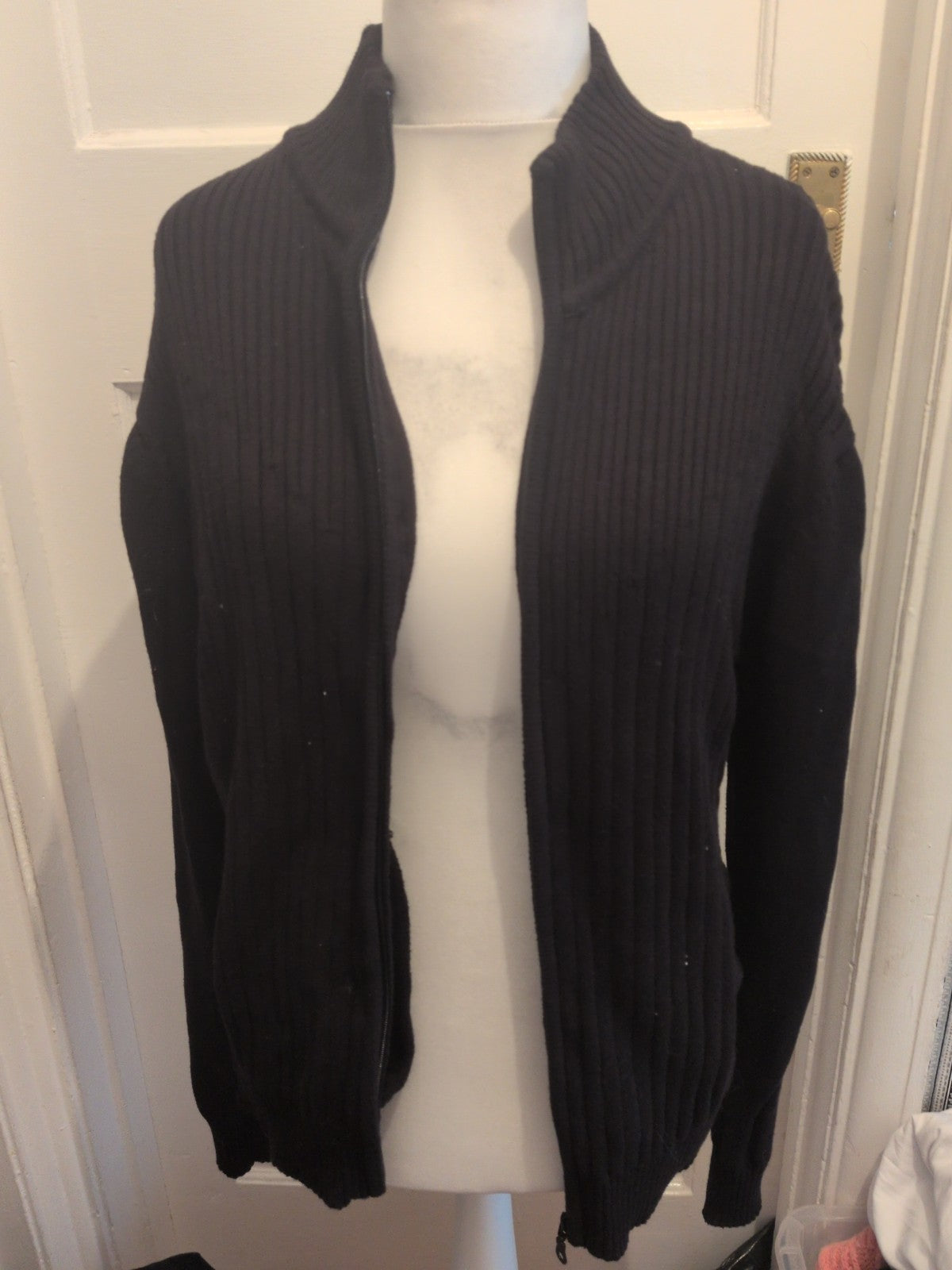 Cedarwood State Large Black Ribbed Full Zip Cardigan Heavy