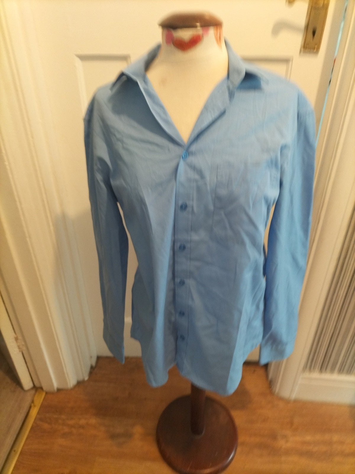 Mens F&F Size 15.5" Blue Regular Fit Long Sleeved Shirt