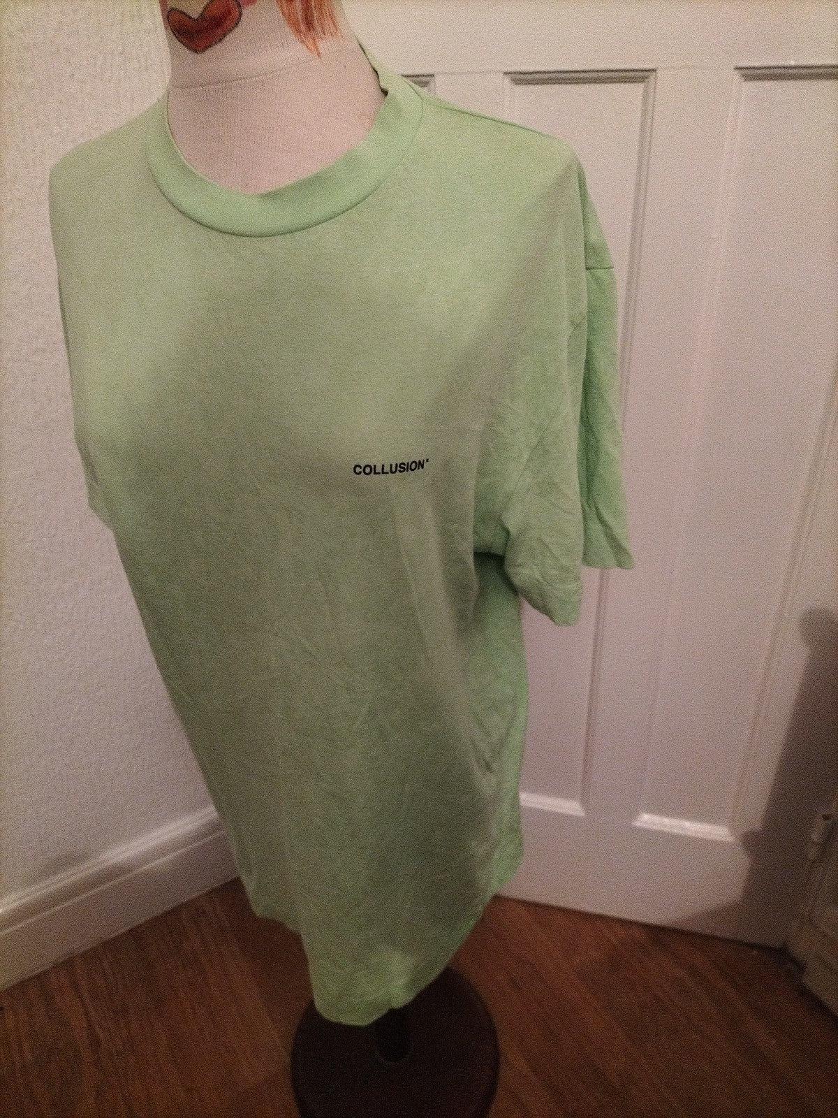 Mens Collusion Size Small Green With Black Print Tshirt