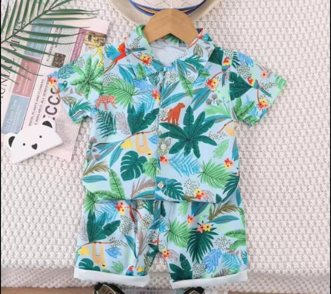 Brand New Torbayclothingco Boys 2 Years 90cm Green Hawaii Shirt Short Set