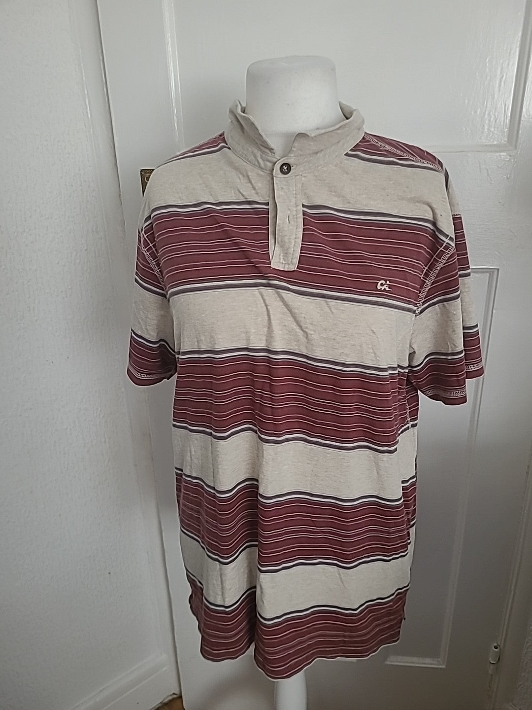 Mens North Coast Size XL Purple And Cream Striped Polo Short Sleeve