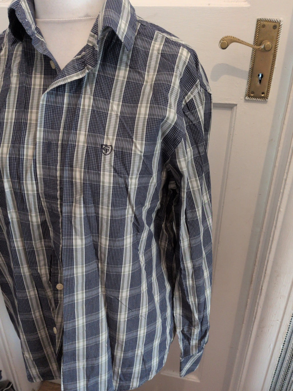 Cottonfield XL Navy Check Long Sleeve Shirt