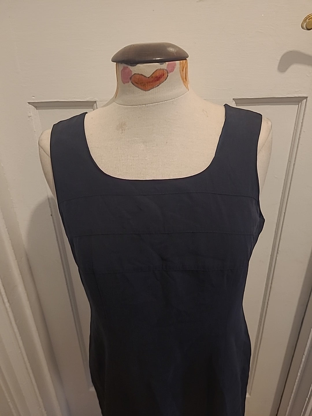 Ladies St Michael Size 12 Navy Lined Rear Split Sleeveless Dress