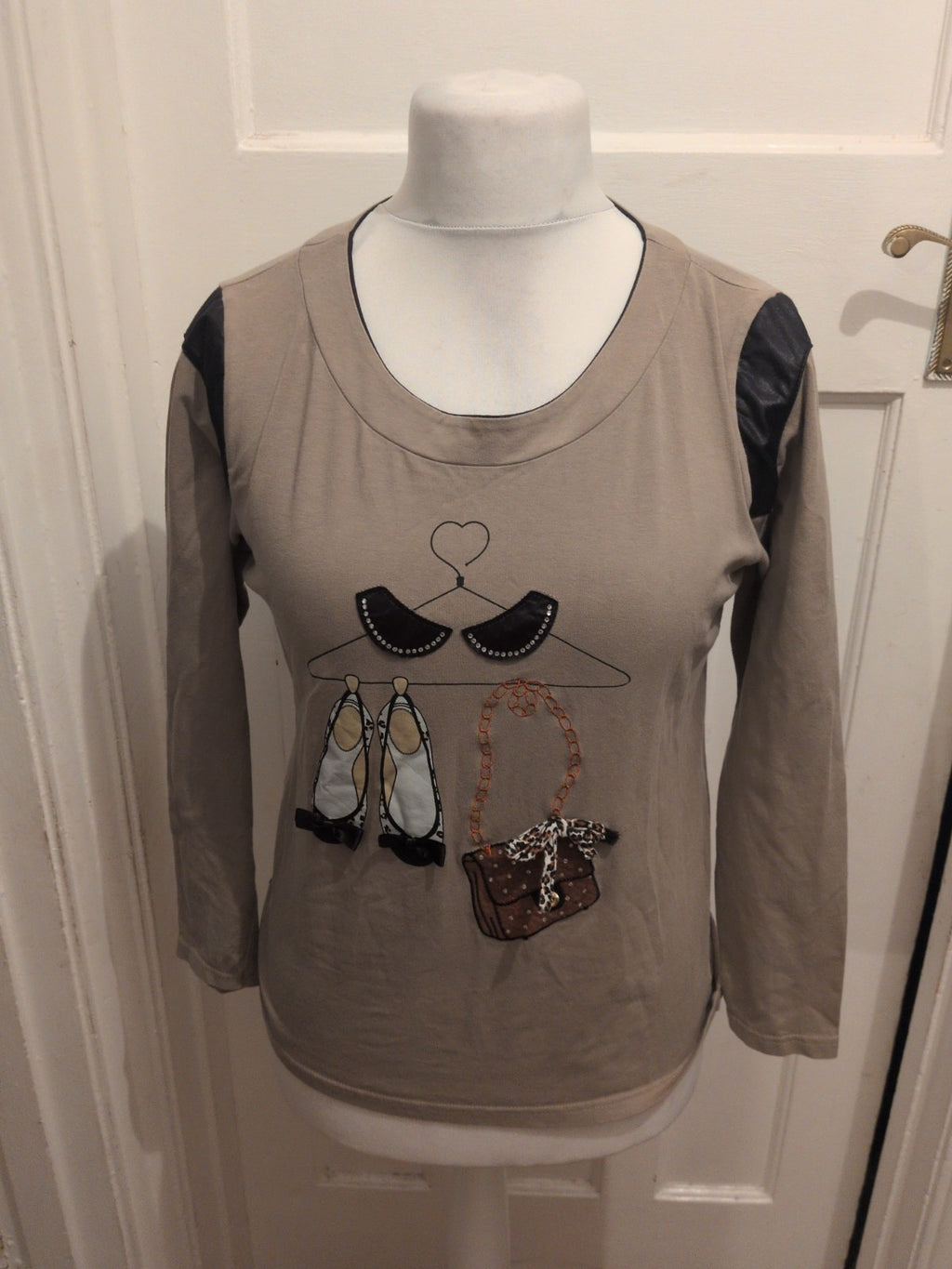 Ladies Cowest Soft Size Large Greyish Green Print Long Sleeve T-shirt