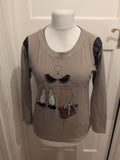 Ladies Cowest Soft Size Large Greyish Green Print Long Sleeve T-shirt