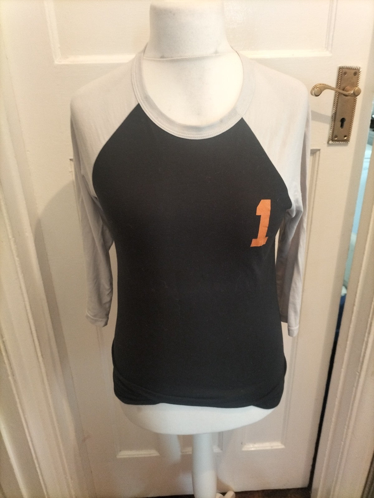 Mens Canvas Size Small White Black And Orange Print T-shirt Pyjama Top