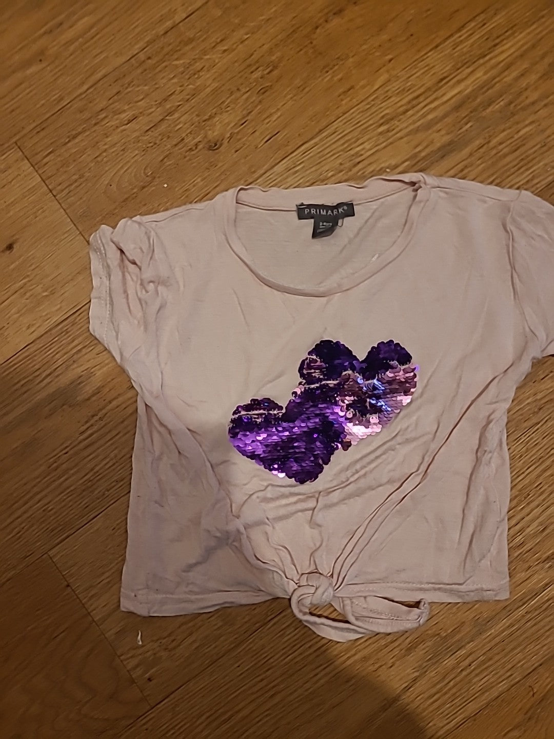 Girls Primark Age 3-4 Years Pink Sequin Loveheart Tshirt