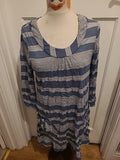 Ladies Adini Size Medium Blue And White Long Sleeved Flare Dress