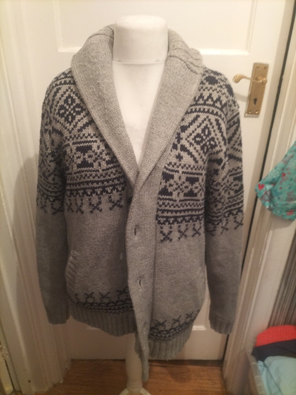 TU Large Grey And Navy Heavy Buttoned Cardigan