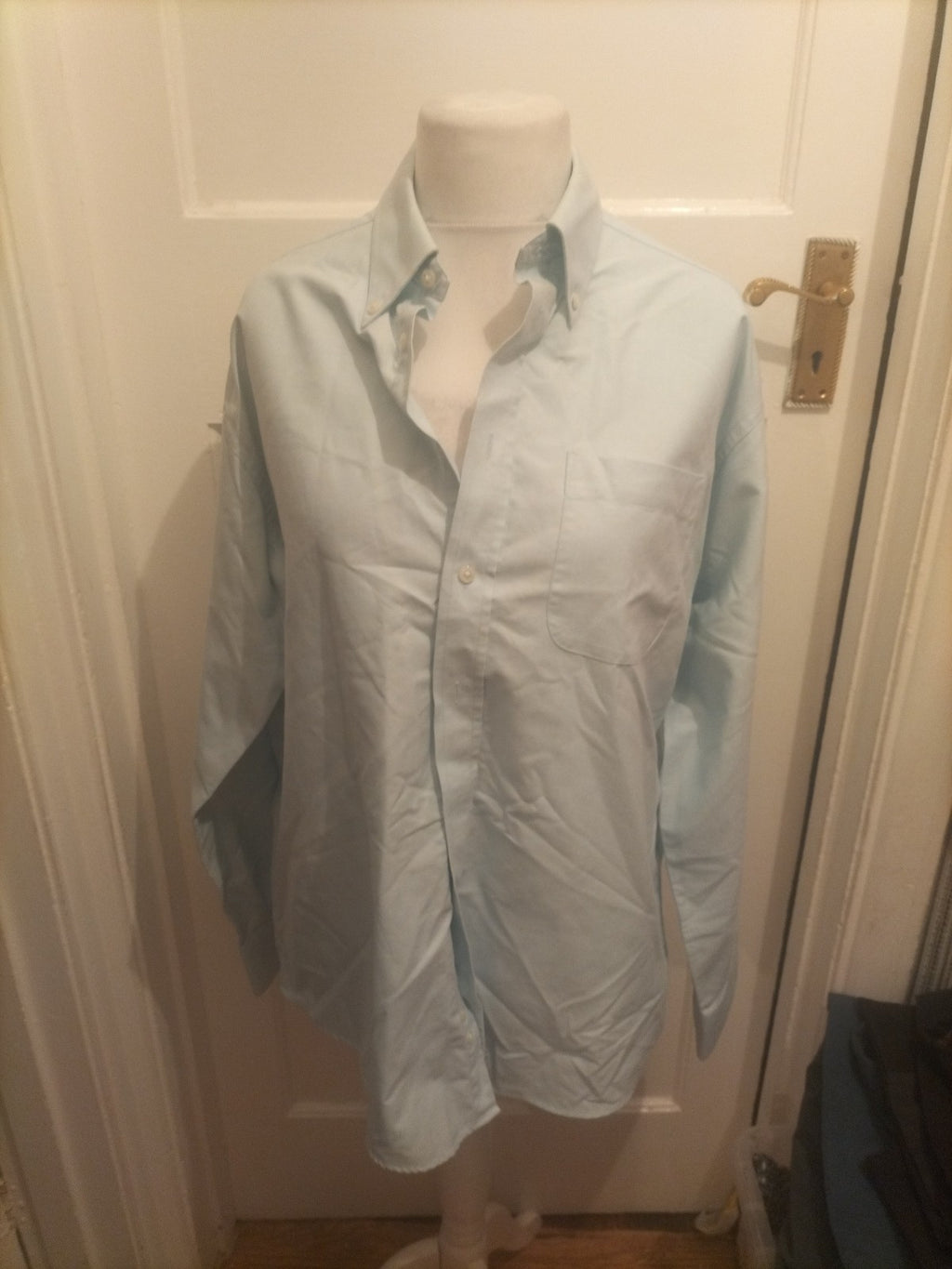 Mens Marks And Spencer Size 16.5 Light Aqua Smart Shirt Long Sleeved