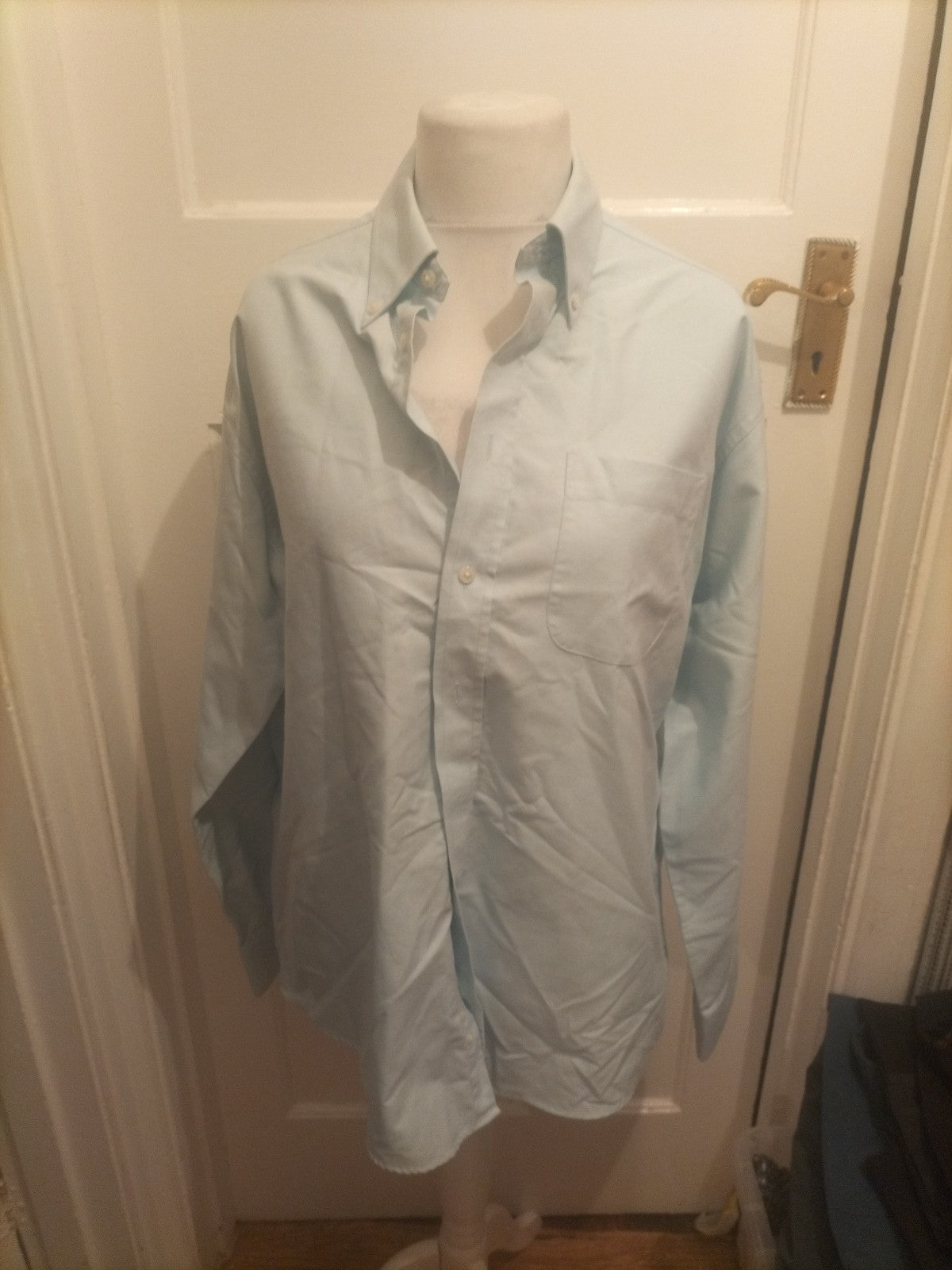 Mens Marks And Spencer Size 16.5 Light Aqua Smart Shirt Long Sleeved