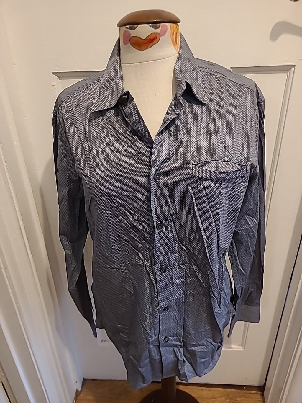 Mens Autograph Size Medium Grey/White/Black Long Sleeved Suprima Cotton Shirt