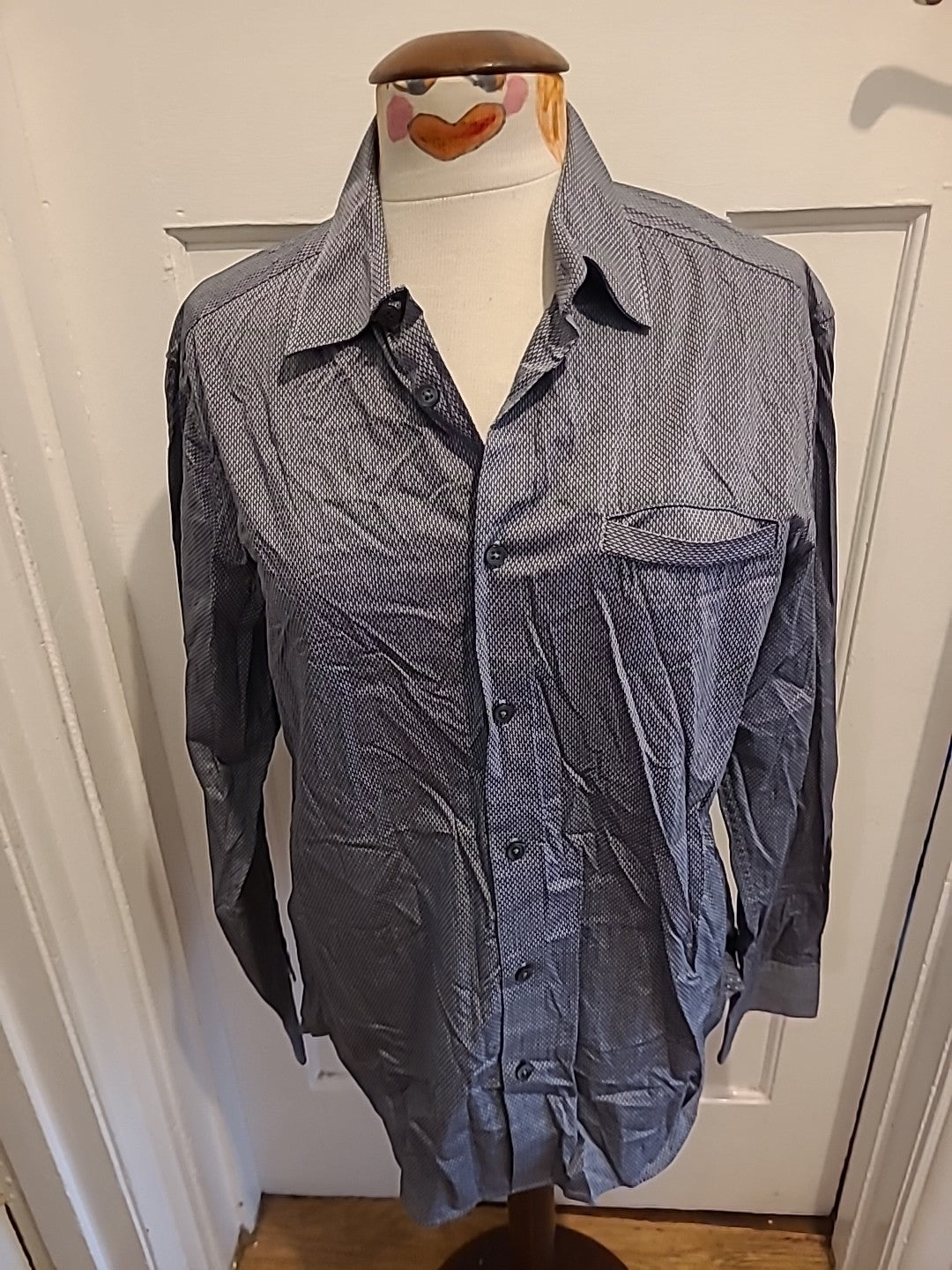 Mens Autograph Size Medium Grey/White/Black Long Sleeved Suprima Cotton Shirt